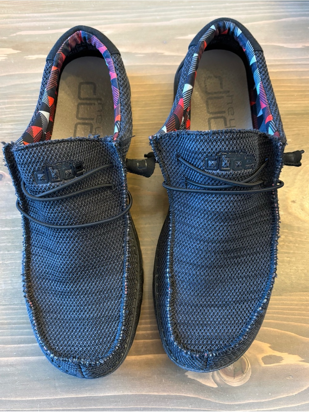 Hey Dude Black Mesh Slip-On Loafers with Multicolor Lining